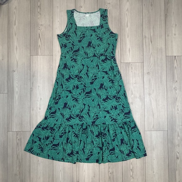 Lands' End Dresses & Skirts - Lands' End square neck tiered maxi dress Size Large Petite 14/16 Sleeveless Leaf